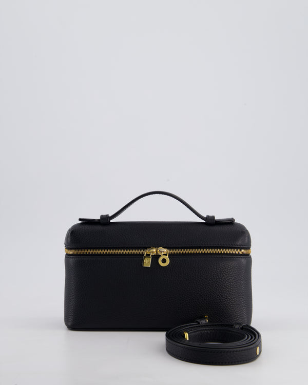 Loro Piana Black Calf Leather L19 Extra Pocket Pouch Bag with Gold Hardware