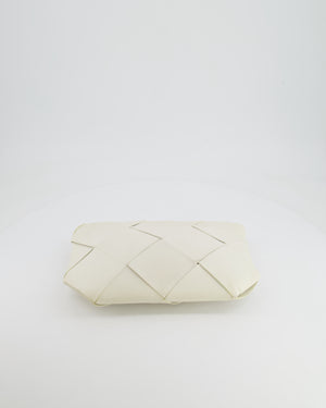 Bottega Veneta White Intrecciato Large Leather Clutch Bag with Silver Hardware