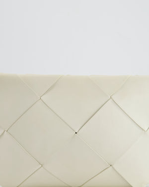Bottega Veneta White Intrecciato Large Leather Clutch Bag with Silver Hardware