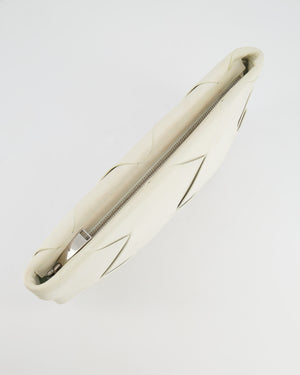 Bottega Veneta White Intrecciato Large Leather Clutch Bag with Silver Hardware