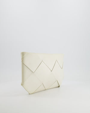 Bottega Veneta White Intrecciato Large Leather Clutch Bag with Silver Hardware