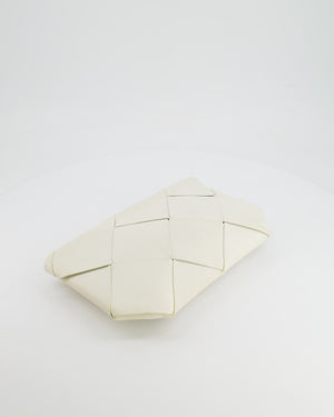 Bottega Veneta White Intrecciato Large Leather Clutch Bag with Silver Hardware