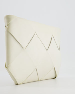 Bottega Veneta White Intrecciato Large Leather Clutch Bag with Silver Hardware