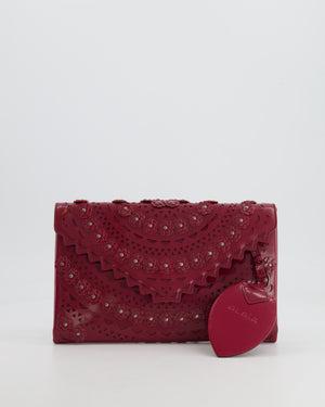 Alaïa Burgundy Patent Leather Floral Oum Clutch Bag with Silver Hardware RRP £2,200