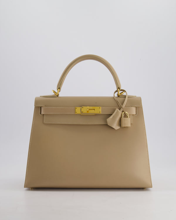 Hermès Kelly 28cm Sellier Bag in Beige Box Leather with Gold Hardware