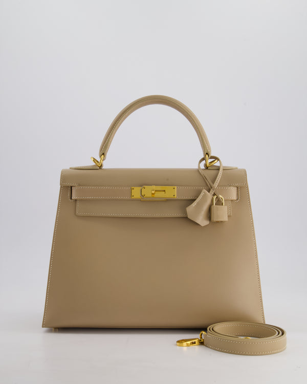 Hermès Kelly 28cm Sellier Bag in Beige Box Leather with Gold Hardware