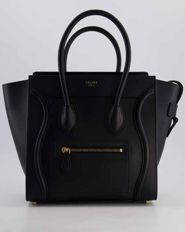 Celine Black Mini Luggage Hand Bag in Calfskin Leather with Gold Hardware