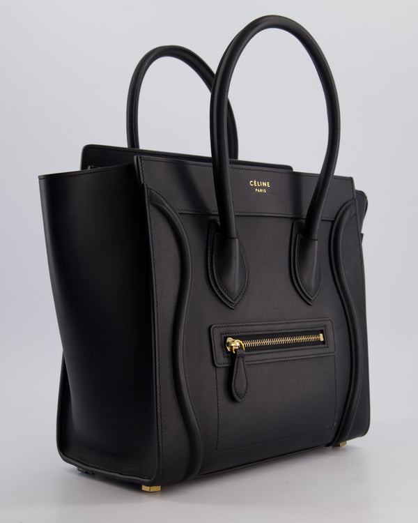 Celine Black Mini Luggage Hand Bag in Calfskin Leather with Gold Hardware