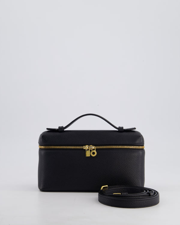 Loro Piana Black Calf Leather L19 Extra Pocket Pouch Bag with Gold Hardware