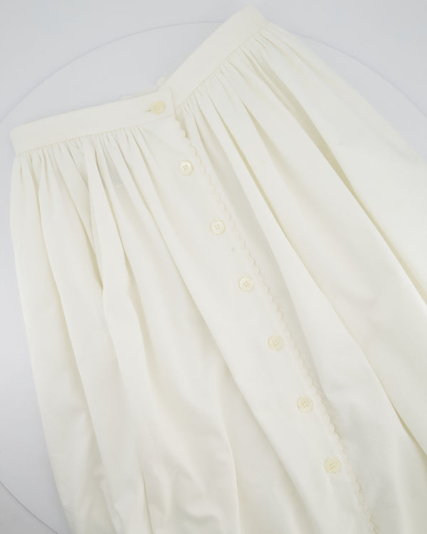 Miu Miu White Pleated Midi Skirt with Scalloped Edge Detail Size IT 42 (UK 10)