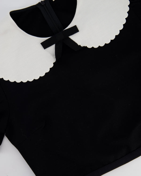 Miu Miu Black Short Sleeve Crop Top with White Scallop Collar Detail Size M (UK 10)