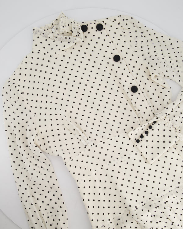 Alessandra Rich White Polkadot Long Sleeve Pleated Maxi Dress Size IT 40 (UK 8)