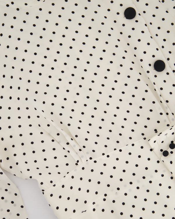 Alessandra Rich White Polkadot Long Sleeve Pleated Maxi Dress Size IT 40 (UK 8)