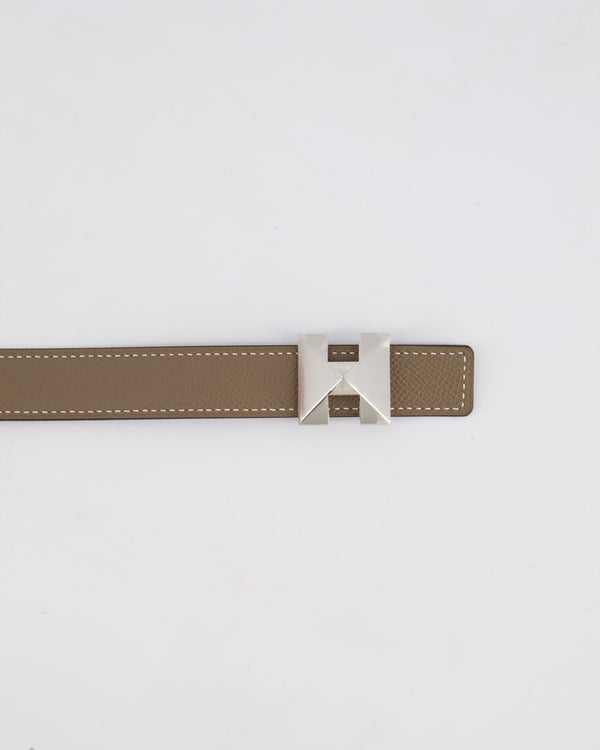 Hermès 24mm Etoupe Epsom and Black Box Reversible H Buckle Belt in Palladium Hardware Size 85cm