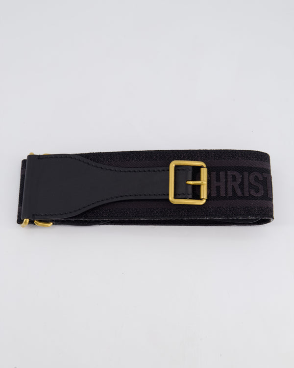 Christian Dior Black Embroidered Canvas and Leather Belt with Antique Gold Hardware Size 80cm