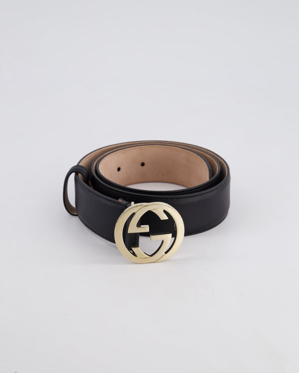 Gucci Black Leather GG Buckle Belt with Champagne Gold Hardware Size 85cm