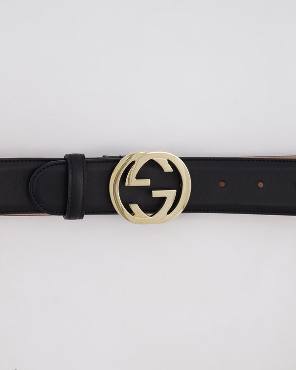 Gucci Black Leather GG Buckle Belt with Champagne Gold Hardware Size 85cm