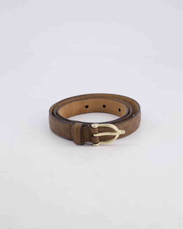 Gucci Brown GG Monogram Embossed Leather Belt with Champagne Gold Hardware Size 85cm