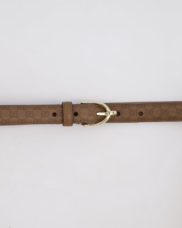 Gucci Brown GG Monogram Embossed Leather Belt with Champagne Gold Hardware Size 85cm