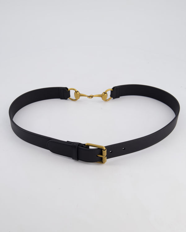 Gucci Black Leather Horsebit Buckle Belt with Antique Gold Hardware Size 85cm