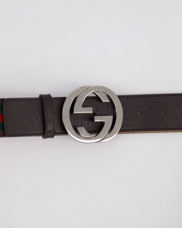 Gucci Brown Leather, Red and Green Canvas GG Buckle Belt Size 85cm