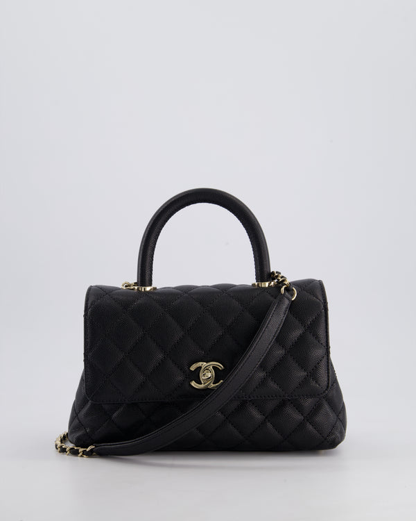 *HOT* Chanel Small Black Coco Flap Top Handle Bag in Caviar Quilted Leather with Champagne Gold Hardware