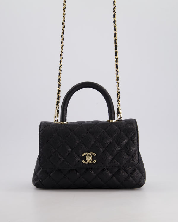 *HOT* Chanel Small Black Coco Flap Top Handle Bag in Caviar Quilted Leather with Champagne Gold Hardware