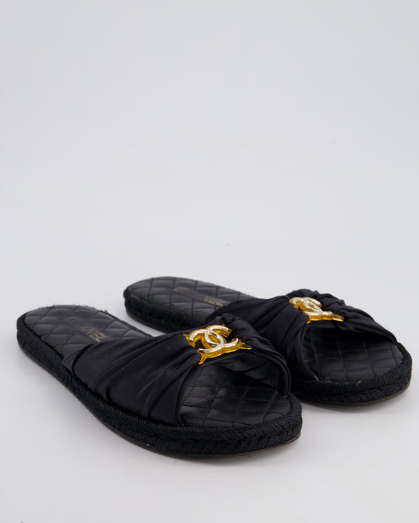 Chanel Black "Coco Beach" CC Silk Sandal Size EU 42