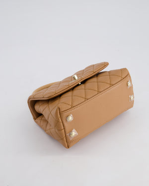 *HOT COLOUR* Chanel 21P Mini Coco Top Handle Bag in Caramel Caviar Leather with Champagne Gold Hardware & Lizard Embossed Calfskin Detail