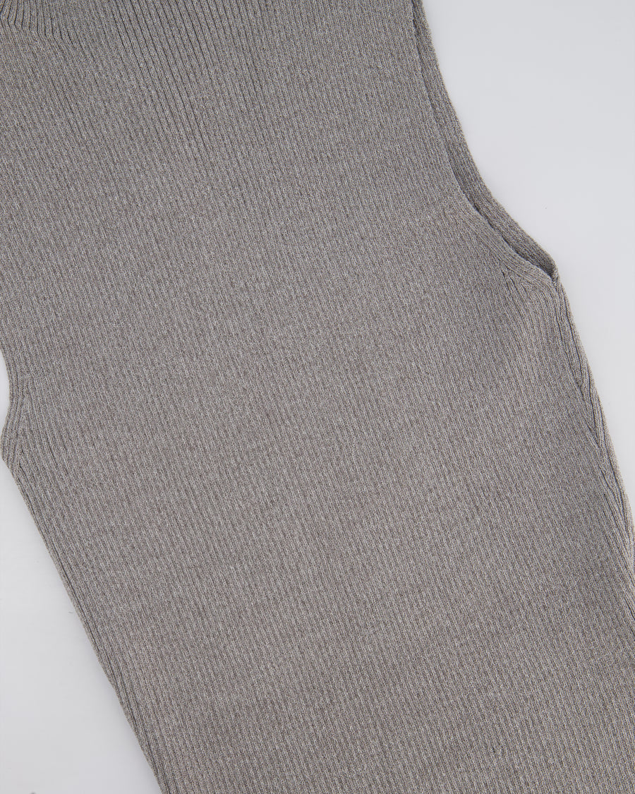 All The Ways Grey Ribbed Sleeveless High-Neck Top with Side Split Detail Size S (UK 6/8)