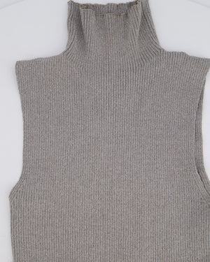 All The Ways Grey Ribbed Sleeveless High-Neck Top with Side Split Detail Size S (UK 6/8)