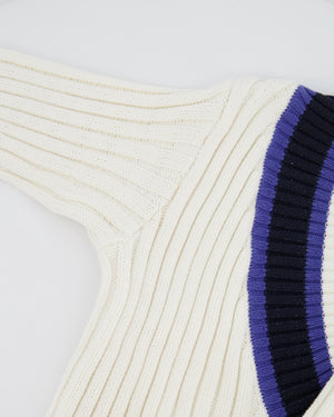 Chanel White, Black and Navy V Neck Knit Jumper with CC Button Details Size FR 40 (UK 12)