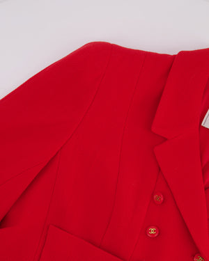 Chanel Vintage Spring 1995 Red Two-Piece Jacket and Pleated Skirt with Gold CC Logo Button FR 40 (UK 12)