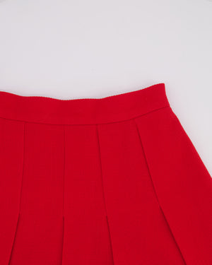 Chanel Vintage Spring 1995 Red Two-Piece Jacket and Pleated Skirt with Gold CC Logo Button FR 40 (UK 12)