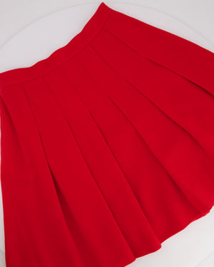 Chanel Vintage Spring 1995 Red Two-Piece Jacket and Pleated Skirt with Gold CC Logo Button FR 40 (UK 12)