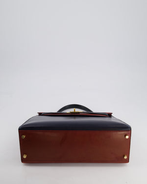 *FIRE PRICE* Hermès Vintage Tri-Colour Kelly 32cm Bag in Rouge H, Bleu Indigo and Vert Fonce Box Leather with Gold Hardware