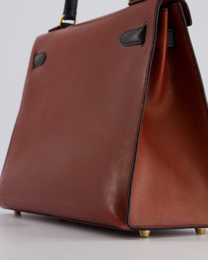 *FIRE PRICE* Hermès Vintage Tri-Colour Kelly 32cm Bag in Rouge H, Bleu Indigo and Vert Fonce Box Leather with Gold Hardware
