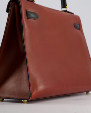 *FIRE PRICE* Hermès Vintage Tri-Colour Kelly 32cm Bag in Rouge H, Bleu Indigo and Vert Fonce Box Leather with Gold Hardware