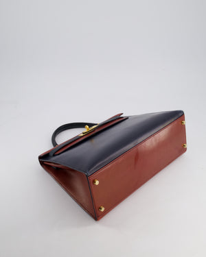 *FIRE PRICE* Hermès Vintage Tri-Colour Kelly 32cm Bag in Rouge H, Bleu Indigo and Vert Fonce Box Leather with Gold Hardware