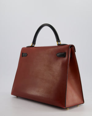 *FIRE PRICE* Hermès Vintage Tri-Colour Kelly 32cm Bag in Rouge H, Bleu Indigo and Vert Fonce Box Leather with Gold Hardware