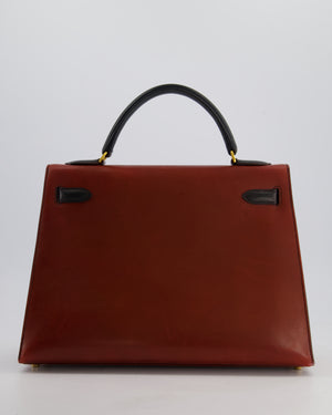 *FIRE PRICE* Hermès Vintage Tri-Colour Kelly 32cm Bag in Rouge H, Bleu Indigo and Vert Fonce Box Leather with Gold Hardware