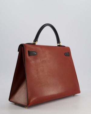 *FIRE PRICE* Hermès Vintage Tri-Colour Kelly 32cm Bag in Rouge H, Bleu Indigo and Vert Fonce Box Leather with Gold Hardware