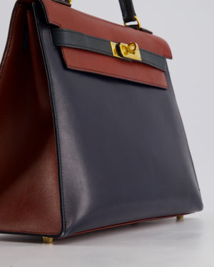 *FIRE PRICE* Hermès Vintage Tri-Colour Kelly 32cm Bag in Rouge H, Bleu Indigo and Vert Fonce Box Leather with Gold Hardware