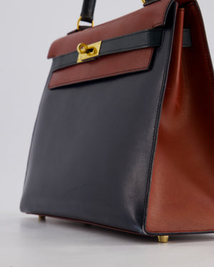 *FIRE PRICE* Hermès Vintage Tri-Colour Kelly 32cm Bag in Rouge H, Bleu Indigo and Vert Fonce Box Leather with Gold Hardware