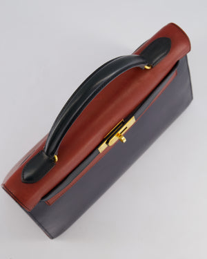 *FIRE PRICE* Hermès Vintage Tri-Colour Kelly 32cm Bag in Rouge H, Bleu Indigo and Vert Fonce Box Leather with Gold Hardware