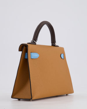 *RARE* Hermès Mini Kelly II Tricolour 20cm Bag In Gold, Ebene and Bleu Celeste Epsom Leather with Palladium Hardware