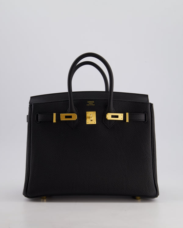 *SUPER RARE* Hermès Birkin 25 Retourne Bag in Noir Togo Leather with Brushed Gold Hardware