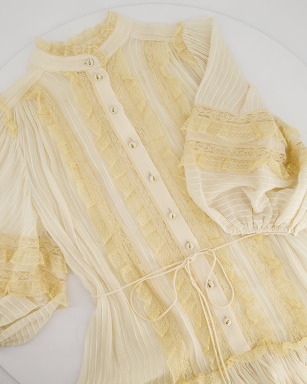 Zimmermann Cream Viscose Long-Sleeve Midi Dress with Ruffle Details Size 1(UK 10)