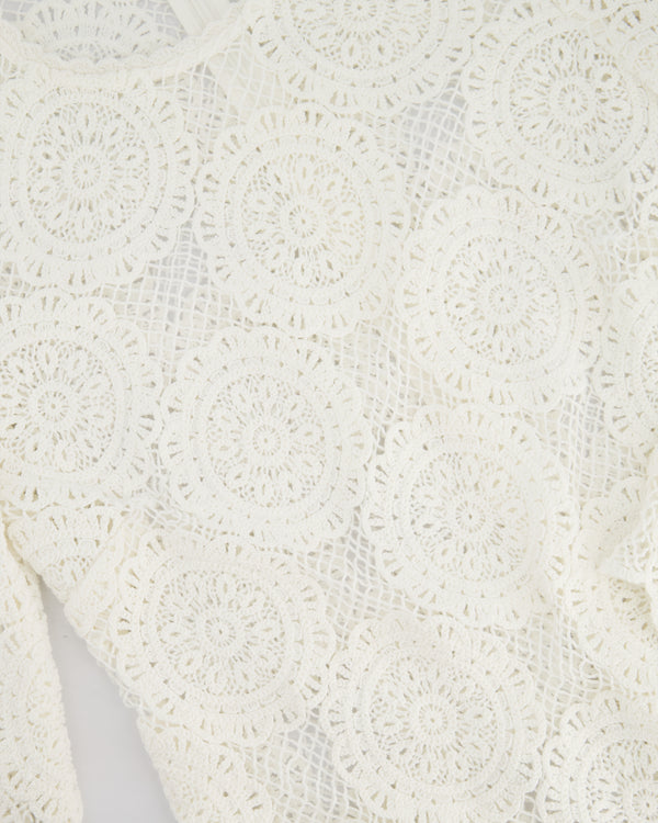 Zimmermann White Crochet Long Sleeve Sheer Mini Dress Size 0 (UK 8)