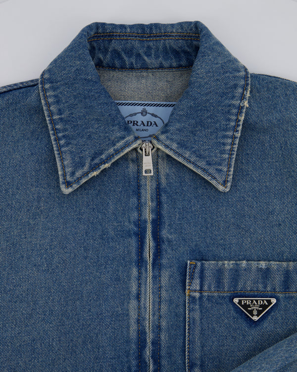 Prada Blue Denim Cropped Organic Jacket with Logo Detail Size IT 40 (UK 8) RRP £1520.00
